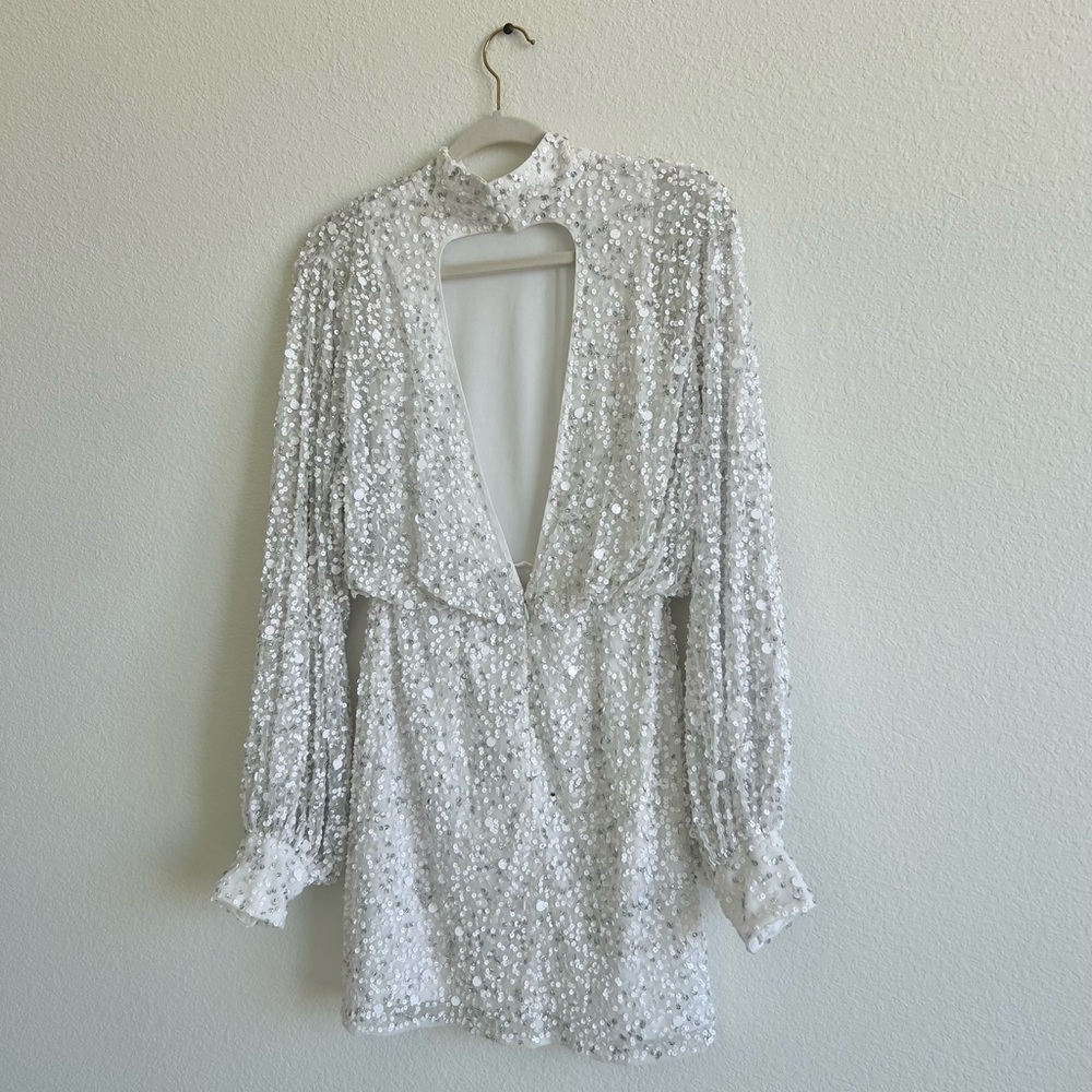 NastyGal Balloon Sleeve Sequin Embellished Mini Dress - Picture 5 of 8
